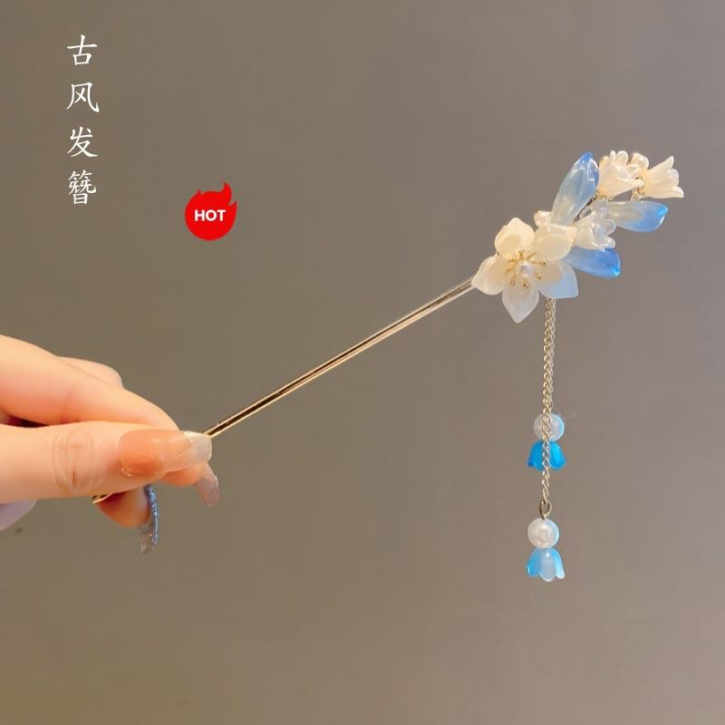18cm Chinese Style Hairpin Elegant Flower Butterfly Tassel Hair Stick For Women Vintage Hanfu Metal Jewelry Hair Accessories 1pc