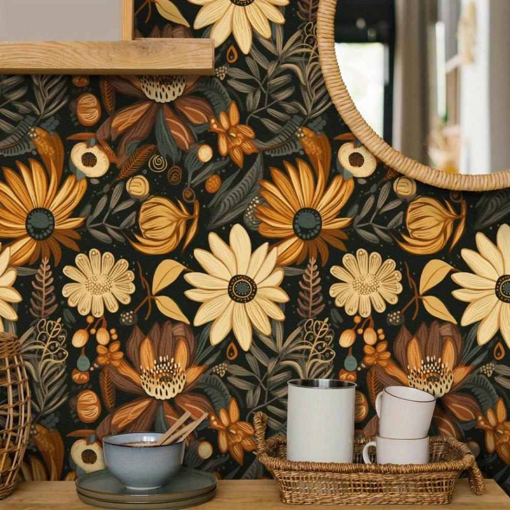 2 role Tapeta s listovým vzorem Olupovací a lepicí Tmavá květinová tapeta Vintage Samolepicí nálepka na zeď Odnímatelný kontaktní papír pro domácí dekorace Obývací pokoj