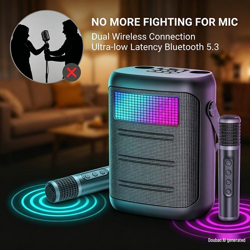 YS318 Portable Bluetooth Speaker with High Power, Heavy Bass, and Dual Microphones for Home KTV.