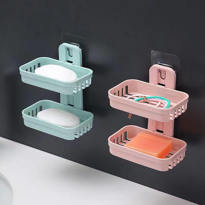Non-punching Soap Box, Bathroom Draining Wall-mounted Soap Box, Bathroom Storage Rack, Suction Cup, Double-layer Soap Rack