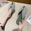Moda 2025 Damskie Letnie Obuwie Modowe Perłowy Styl Wróżki Płaskie Miękkie Podeszwy Muły Wsuwane Zakryte Palce Klapki Zapatos De Mujer Rozmiar36-40