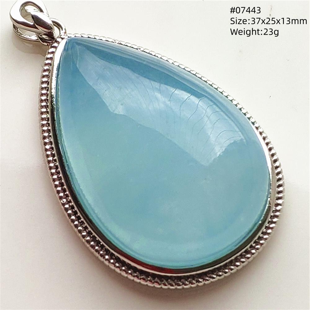 Natural Blue Aquamarine Oval Pendant Jewelry For Women Men Dark Aquamarine Necklace Fashion Brazil AAAAAA