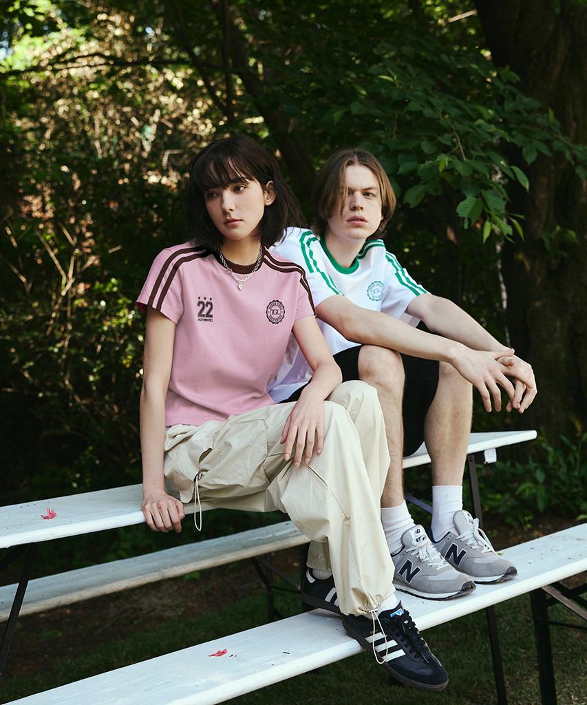 THE GREEN LAB Soccer Football Color Block Short Sleeve T-Shirt [Light Pink]