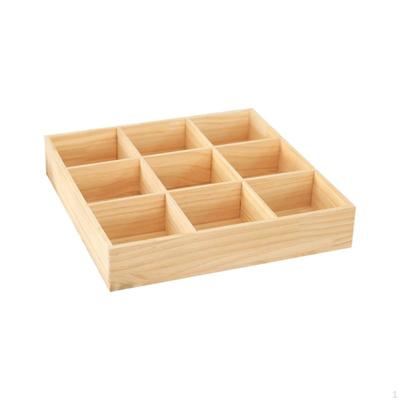 Wooden 9Compartment Organizer Tray, Multifunctional Storage Box, Desktop Display 9G 30x30x5cm
