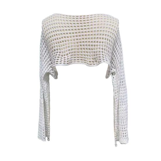 Dámský svetr zahalovací háčkovaný úplet vyhloubený oříznutý top Stylová pohodlná halenka Streetwear na podzim