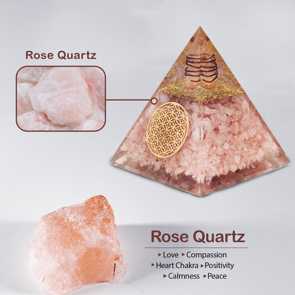 Crystal Pyramid For Positive Energy, Meditation, Feng Shui - Rose Quartz