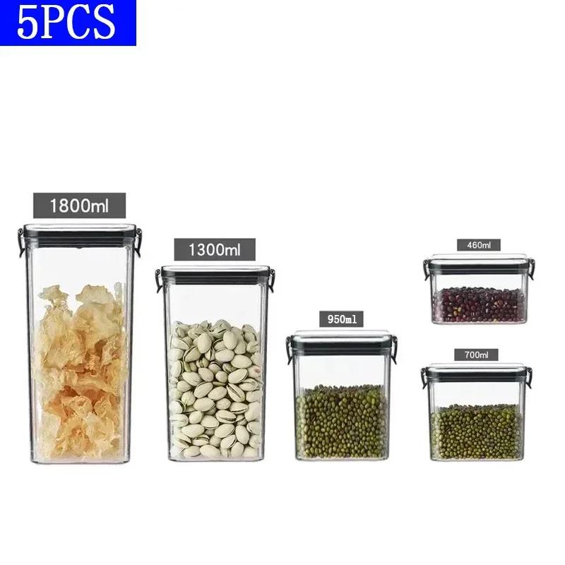 1-5Pcs Sets Sealed Jar Food Storage Box Transparent Plastic Kitchen Organizer Multigrain Tank Stackable Dried Sealed Storage Jar