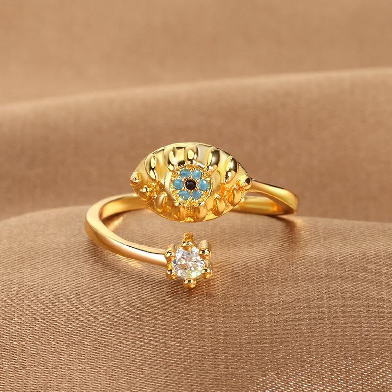 Hamsa Fatima's Hand Open Rings Turkish Blue Cubic Zircon Evil Eye Ring Protection Amulet Islamic Jewish Jewelry