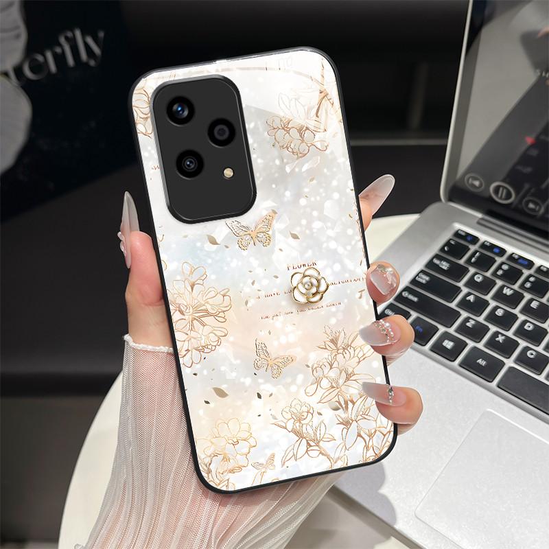 

Tempered Glass Hard Phone Case For Honor 200 400 Lite 70 90 Pro X50i Luxury Butterfly Flower Soft Silicone TPU Shockproof Cover Honor 70 Lite
