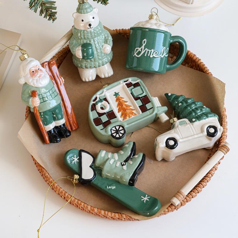 Christmas Plastic Pendant Ornaments - Santa Car Bear Hanging Decorations for Christmas Tree Family Party Home Decor