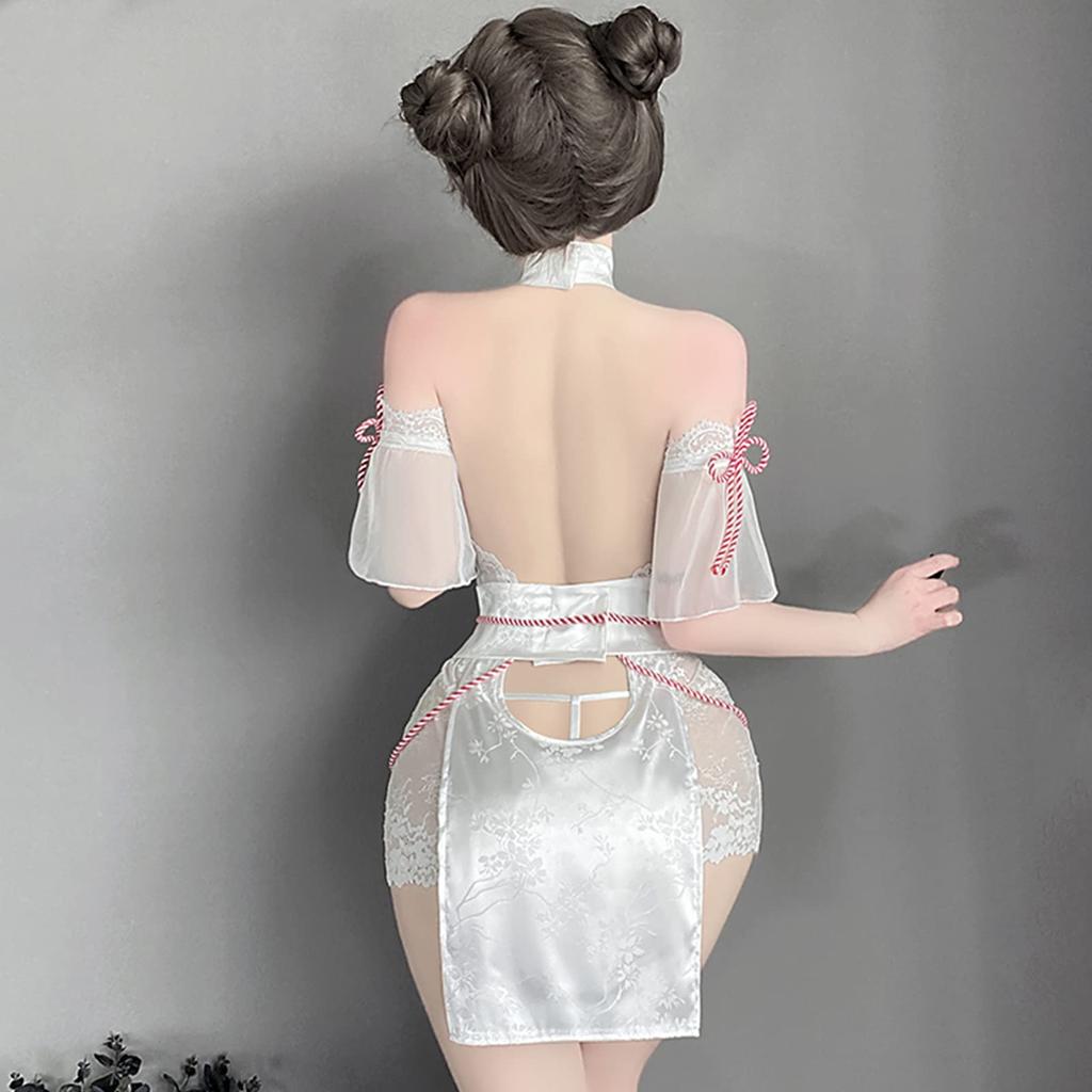 Chinesisches Kostüm Cosplay sexy Dessous Unterwäsche erotisch frech Babydoll beliebtes Kostüm Erwachsene weiß Halloween Versuchung ausgefallenes Kleid [Ahegao] Damen