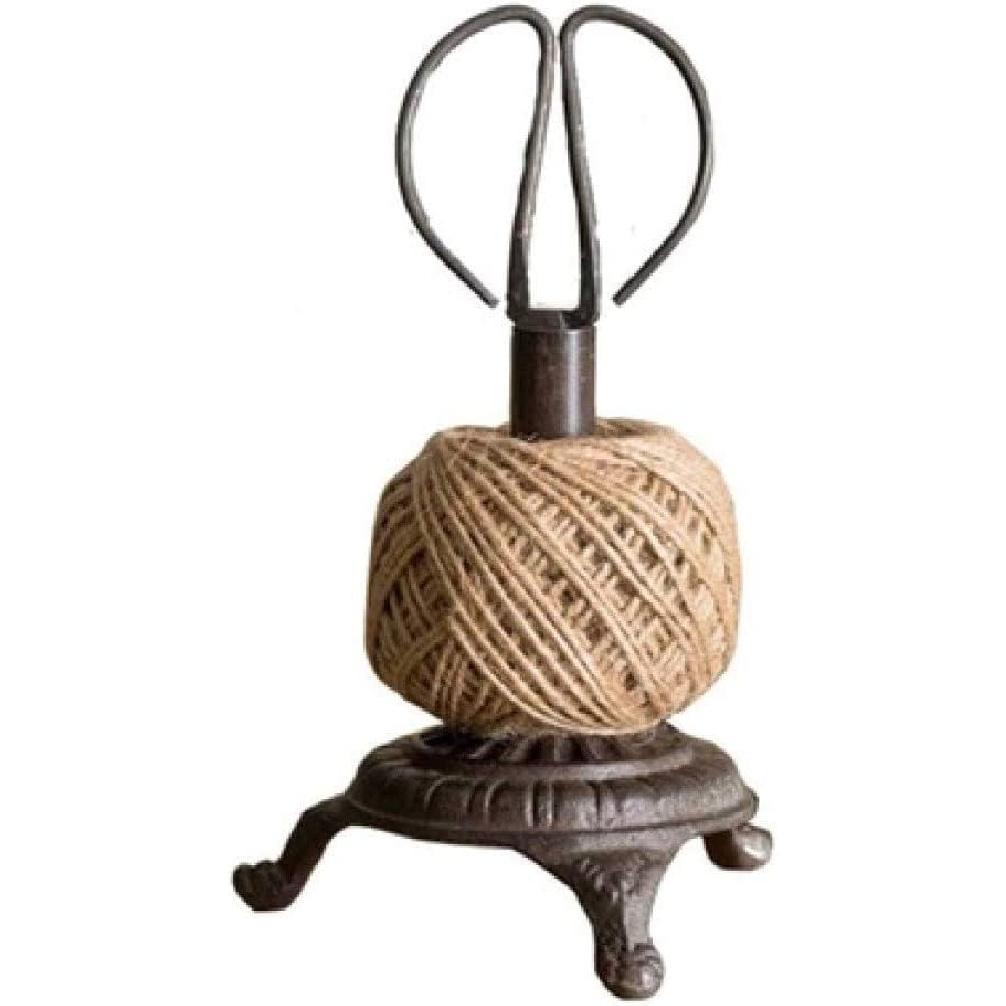 520057 Sewing Machine Jute Twine Ball String and Scissors Holder Set, Vintage Inspired Rustic Farmhouse Style, Gift for Sewer Sewist Crafter, Cast