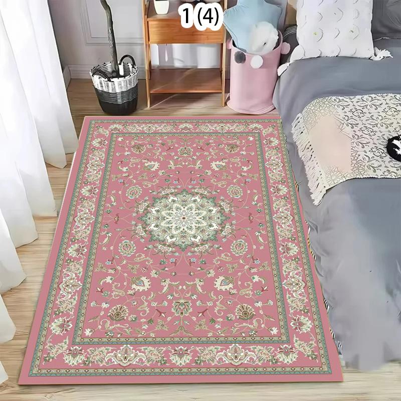 

Boho Green Pink Print Rug Retro Soft Large Non-Slip Living Room Carpet Washable Area Carpet Vintage Floral Floor Mat for Bedroom 40x60cm