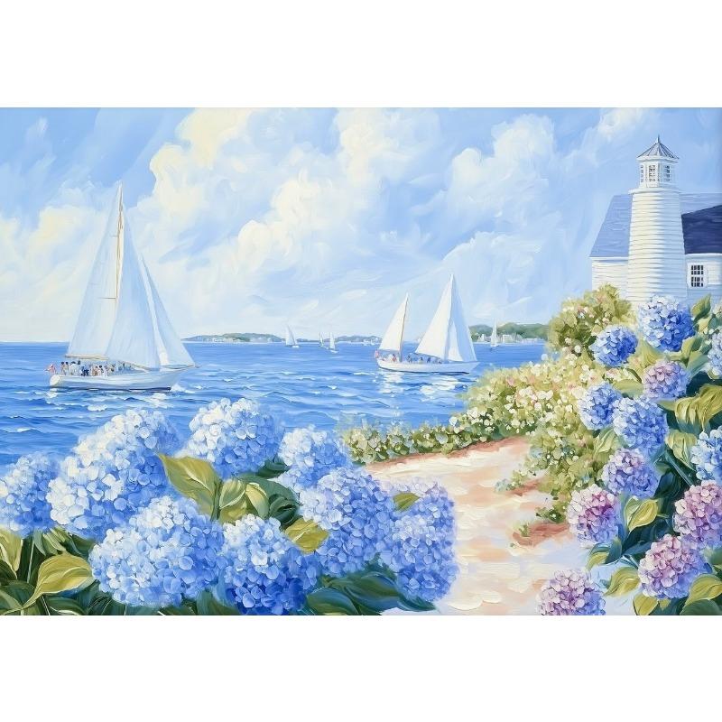 

Постеры и принты с парусной лодкой на побережье Нантакета и гортензиями, печать на холсте, настенное искусство, картина для гостиной, украшение дома 21cm×30cm NoFrame