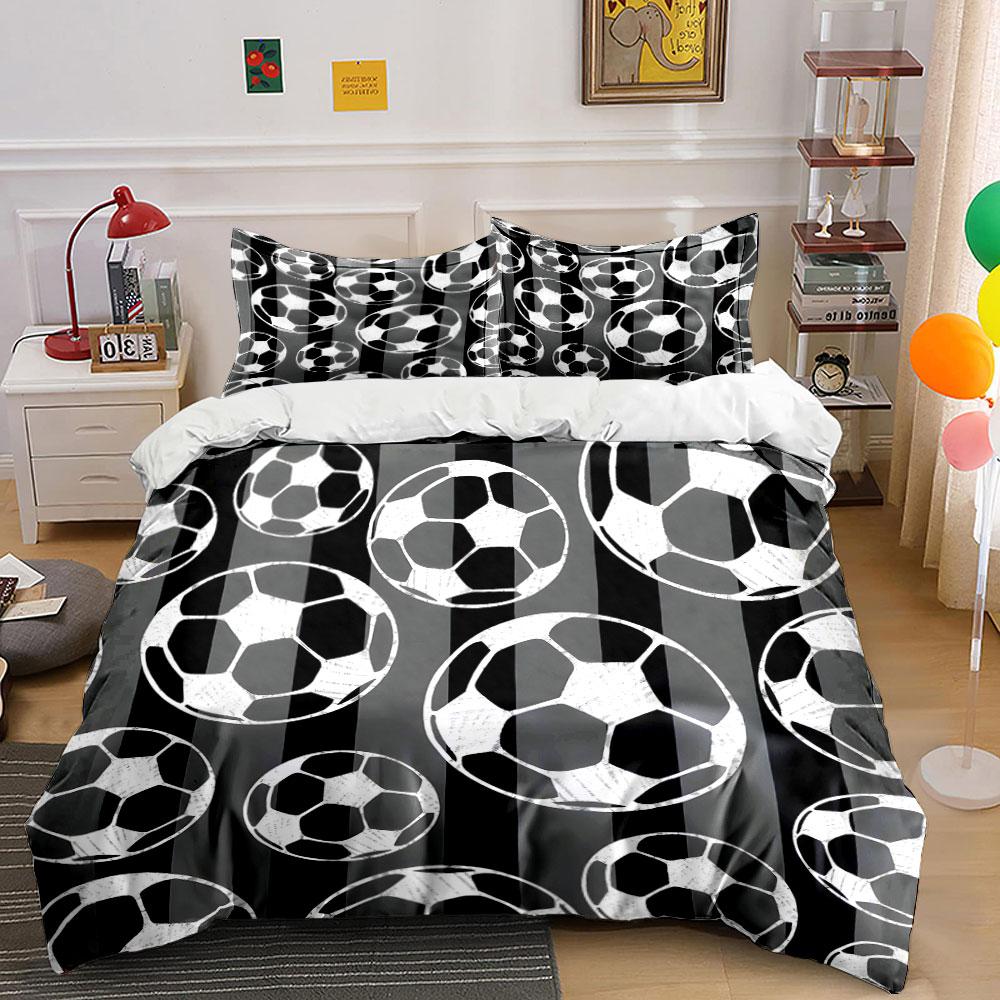 Vintage Soccer Ball Bedding Set, Distressed Football Pattern Print Duvet Cover + 2 Pillowcases, Retro Sports Decor