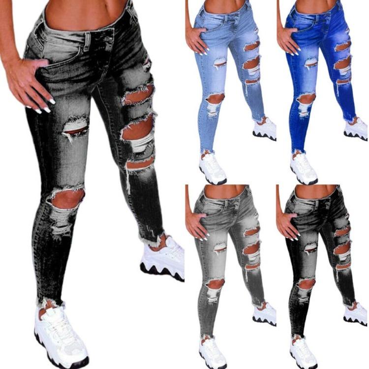 Mujeres destrozadas jeans deshilachados pantalones vaqueros ajustados  pantalones delgados pantalones elásticos pantalones bajos comprar a buen  precio — entrega gratuita, reseñas reales con fotos — Joom
