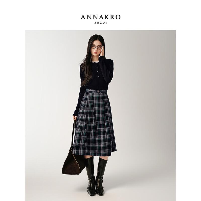 JUZI ANNACAU Retro Plaid Faux Two-Piece Knit Dress