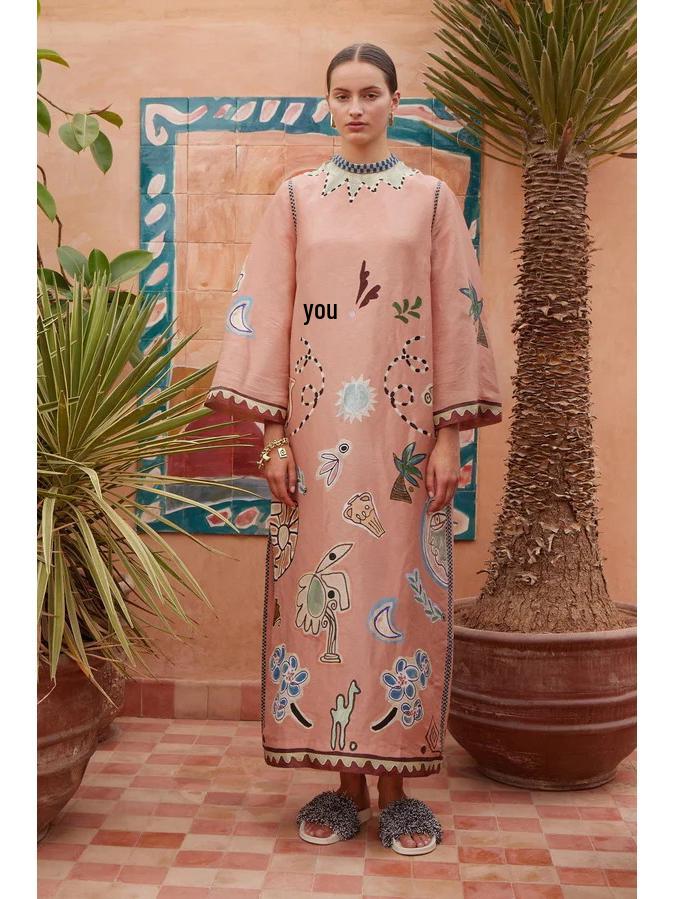 

2025 European & American Casual Linen Lace-up Dress M розовый
