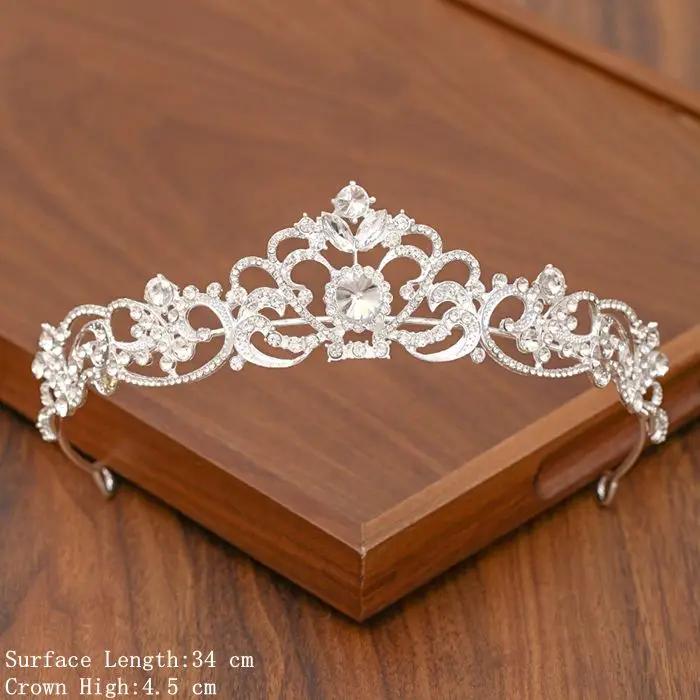 Düğün Saç Tiara Kristal gelin tacı Taç Gümüş Renk Diadem Peçe Tiaras Düğün saç aksesuarları Başlıklar Kafa Takı