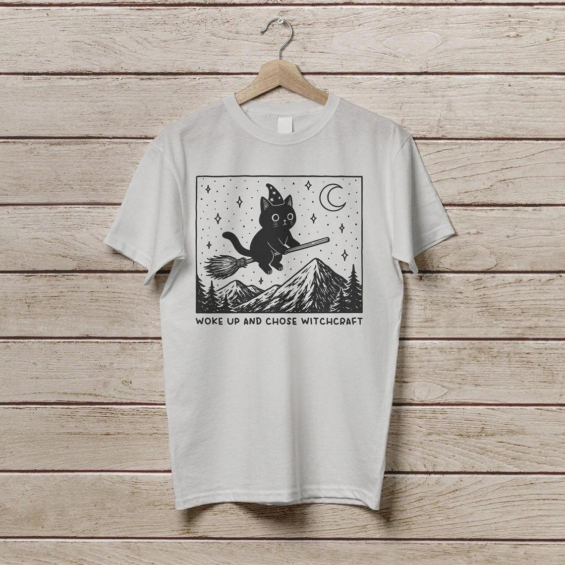 Vintage Woke Up and Chose Witchcraft Black Cat Shirt, Retro Funny Cat T-Shirt XXL