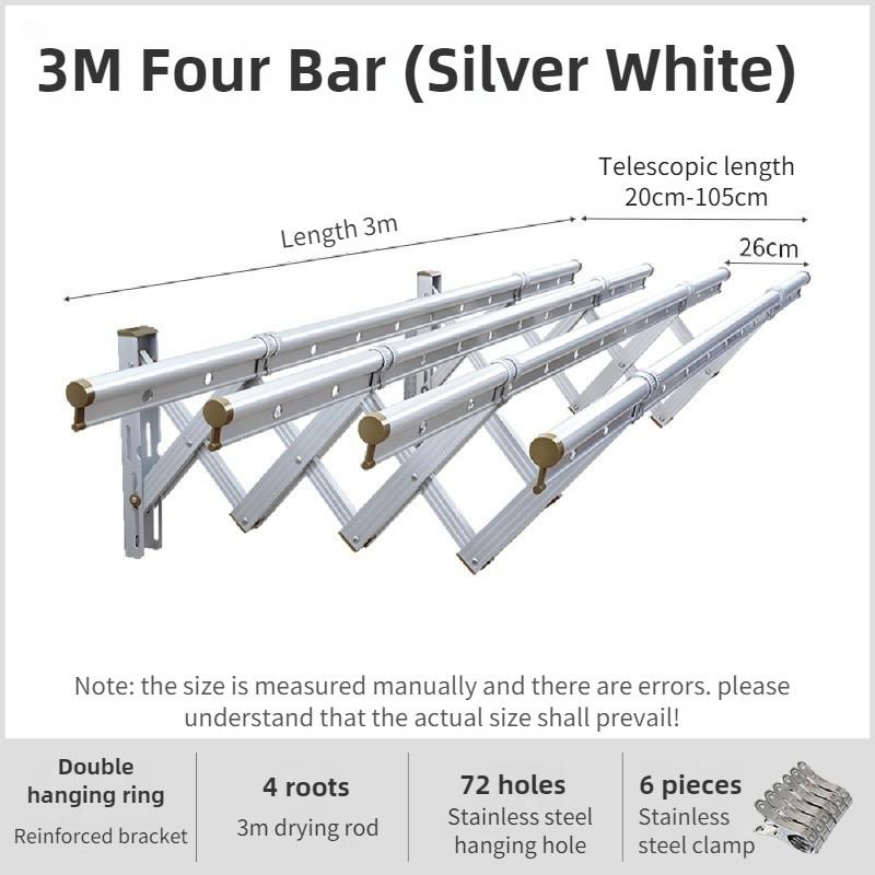 Balcony Retractable Laundry Rack Aluminum Alloy Thickened Laundry Drying Rack Outdoor Push-pull Flodable Clothes Rod