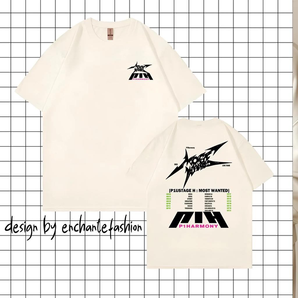 2025 P1harmony Trasa Koncertowa P1ustage Bawełniane Koszulki Męskie NOWA Koszulka Koszulka z Nadrukiem Graficznym Koreański Piosenkarz Unisex Męska Streetwear