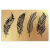 Feeby Canvas print, Gold four drawn feathers