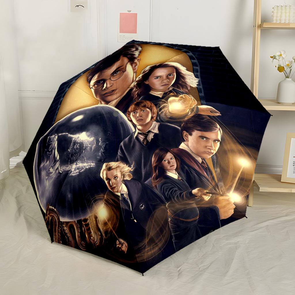 Harry Potter Characters Outdoor Automatic Umbrella Folding Umbrella with 8 Ribs Foldable Design Durable Everyday Carry Umbrella