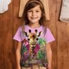 2024 Tricou cu imprimeu girafe pentru fetiță, vară, ocazional, cu mânecă scurtă, pentru fete, cu imprimeu 3d, haine distractive pentru copii