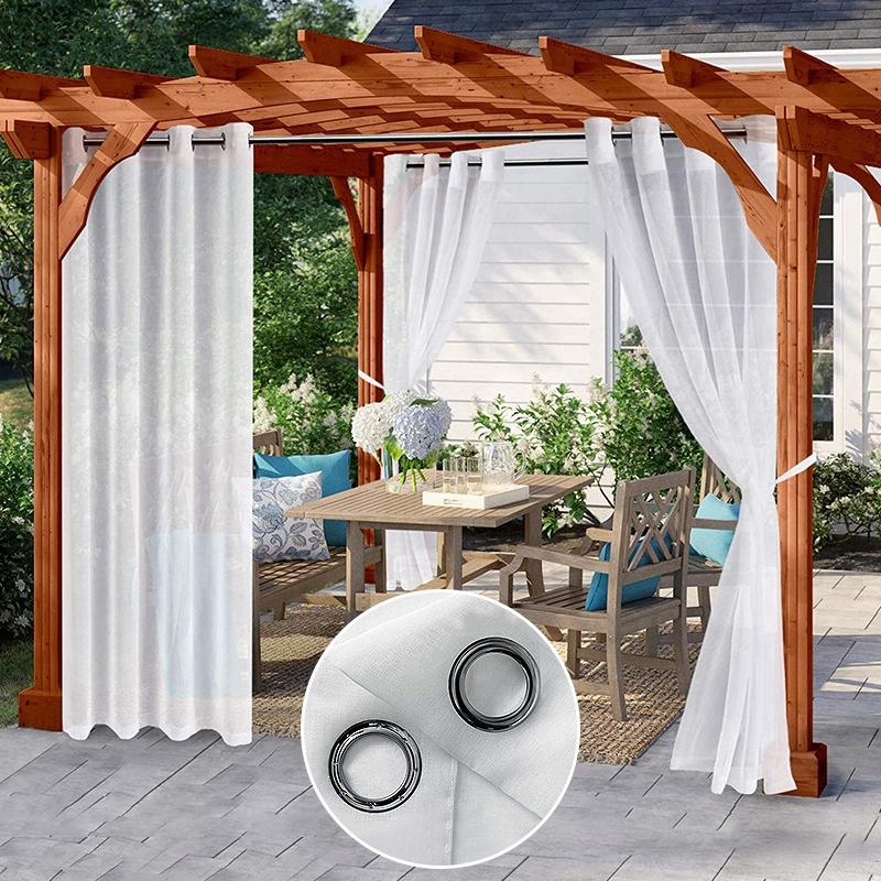 Patio Waterproof Voile Sheer Outdoor Garden Curtains Eyelets Yard Divider Gazebo Pergola Curtains Panel Tulle Net Window Drapes