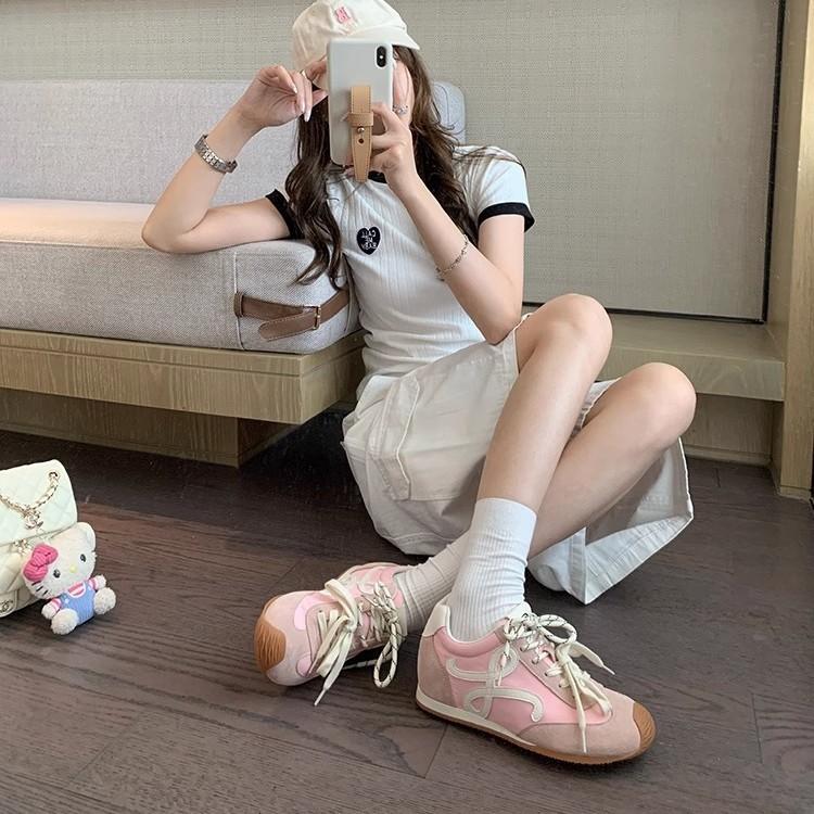 Su Yinyin 7cm Inner Height Increase Version~ Retro Small Crooked Head Mandarin Duck Shoelaces Casual Shoes German Training Shoes Women's Forr