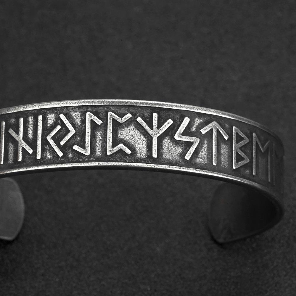 Vintage Nordic Viking Rune Inscription Stainless Steel Men's Bracelet
