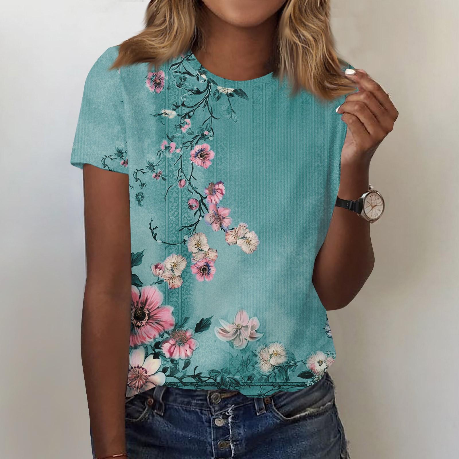 

Женская мода повседневная футболка с круглым вырезом и короткими рукавами, топ, футболка, топ XL циан