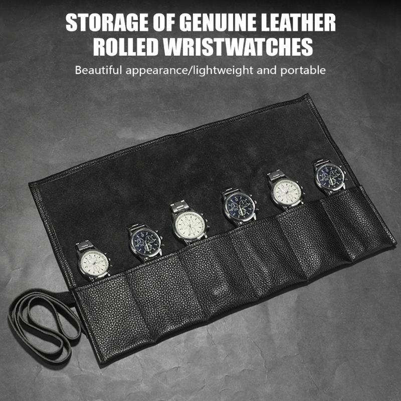 Couros de Vaca Relógio Mecânico Protetor Rolo Estojo para Relógios Protetor de Relógios Mecânicos com Interior de Veludo Macio X3UC