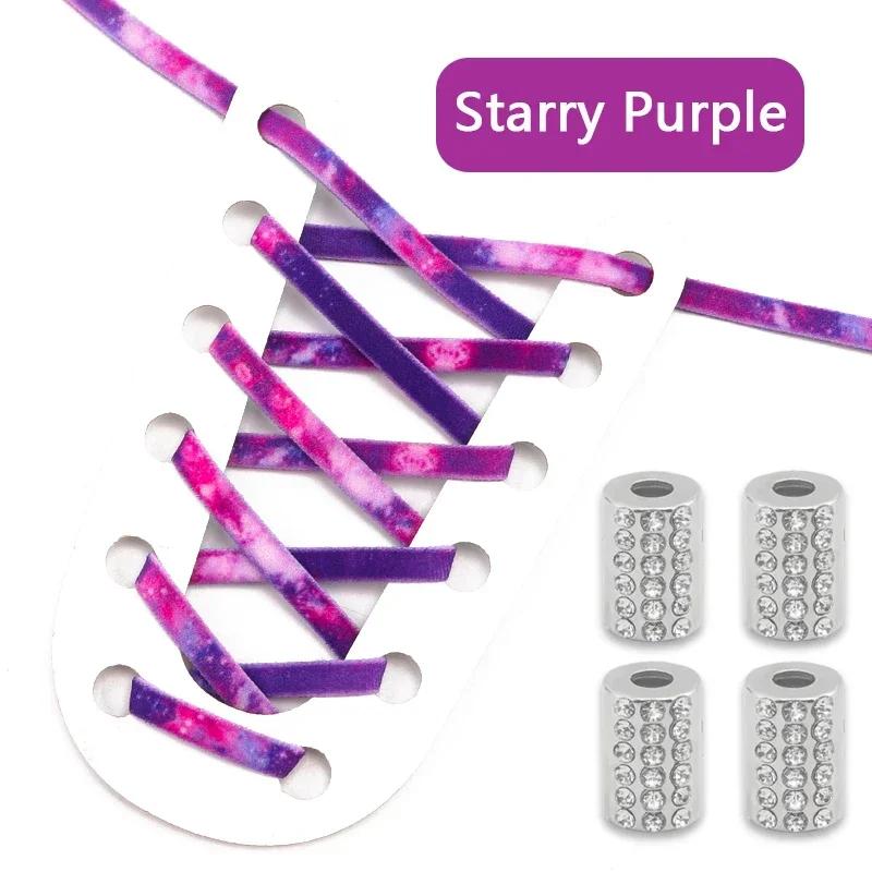 Elastic Round Printed Shoe Laces Diamond Metal Buckle No Tie Shoelaces Without Ties Shoelace for Sneakers Woman Man Shoestrings