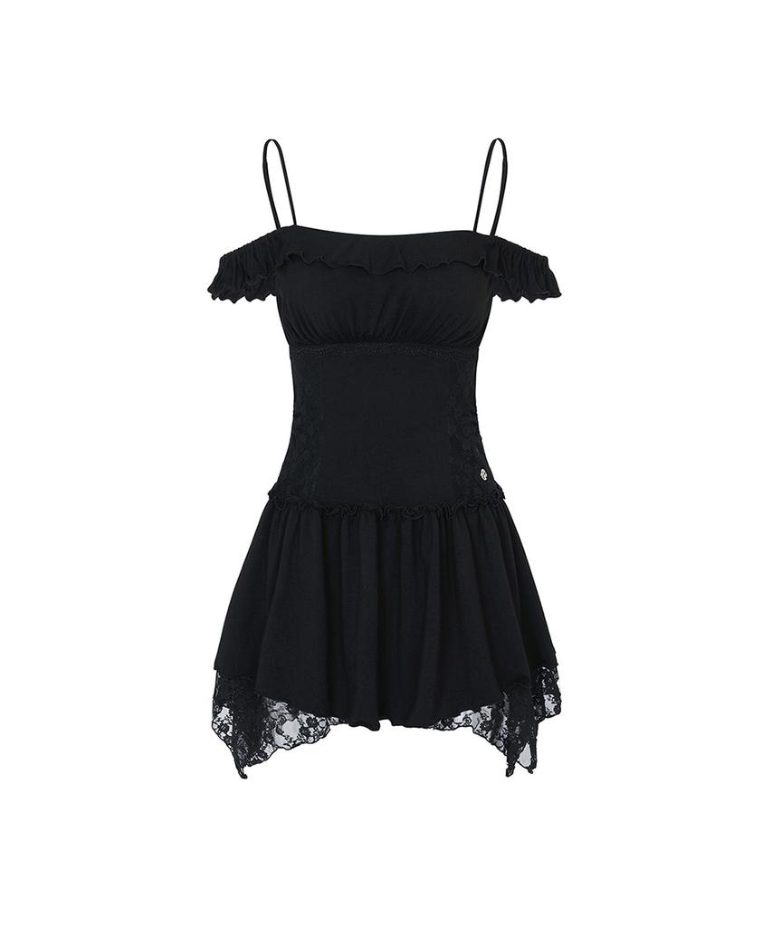 Pain Or Pleasure Petal Ruffle Dress Black