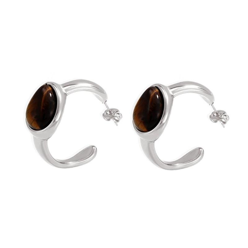 Sophisticated C Shaped Earrings Rings with Tigers Eye Stone to Elevating Your Look Styles at Any Evening Event