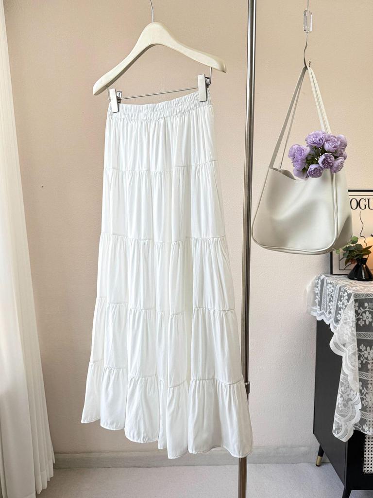 2026 New Korean Style High Waist Flowy Tiered Patchwork Skirt for Women