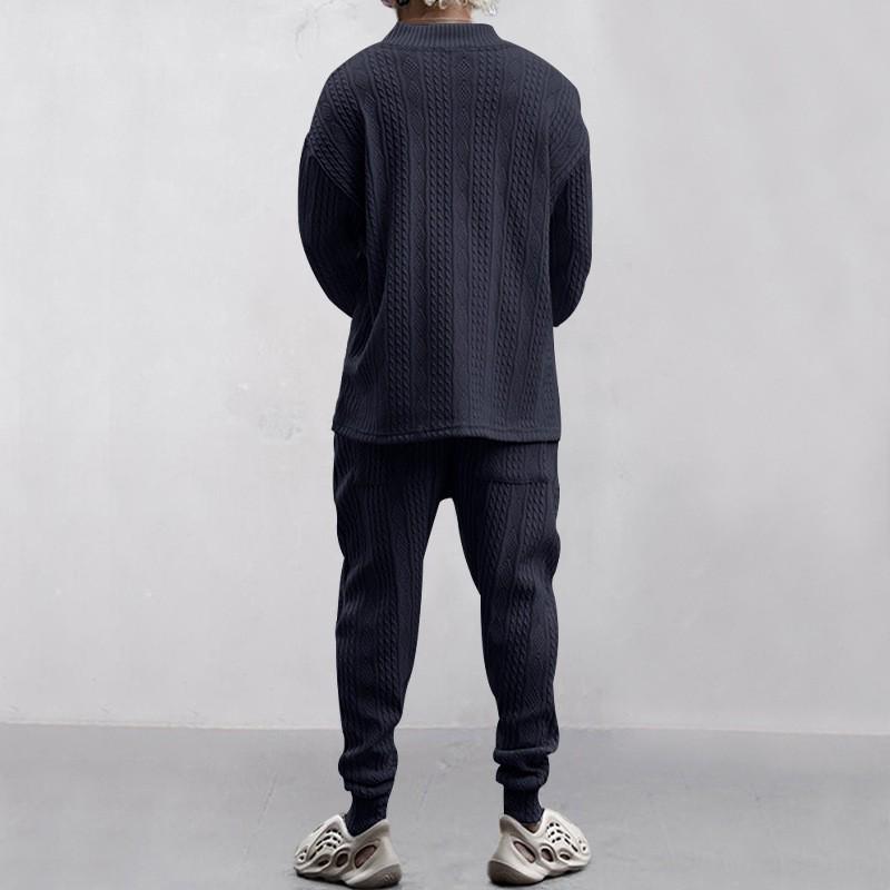 Men's Versatile Jacquard Knit Sweater and Casual Long Pants Set