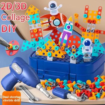 DIY STEM-Konstruktionswerkzeug-Set, Bohrmaschine, Schraube, Mutter, 3D-Puzzle, kreatives Rollenspiel, technisches Spielzeug für Jungen und Mädchen im Alter von 3–8 Jahren