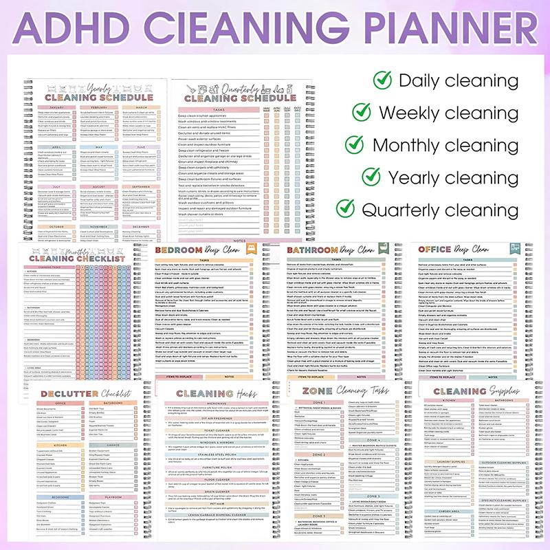 Adhd Cleaning Planner For Adults And Teens - Daily, Weekly & Monthly Cleaning Schedule & Checklist,Reusable Household Organizer