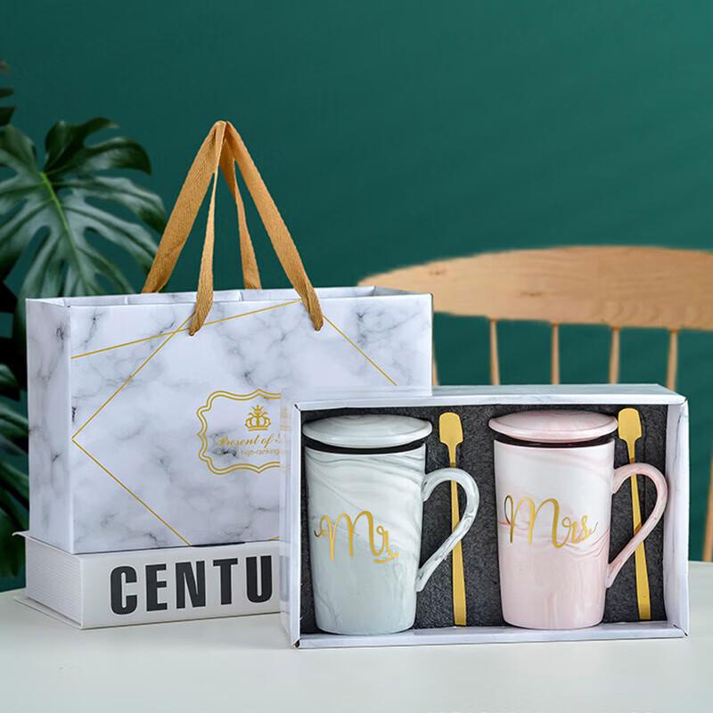 Stone Pattern Letter M Ceramic Mug Pair