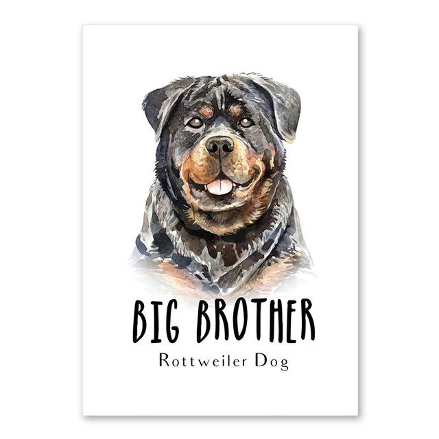 Nordic Simple Cute Dog Basset Hound Rottweiler Pomeranian French Bulldog Text Mural Living Room Sofa Wall Decoration Frameless