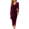 Damen Langes Kleid Herbst Winter Sexy V-Ausschnitt Schmale Taille Hüftumspielend Vintage