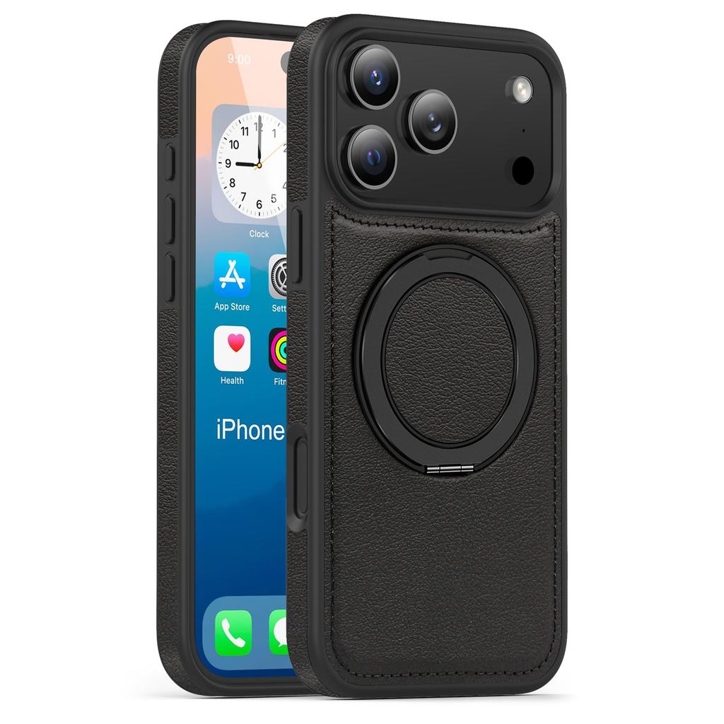 iPhone 17 16 15 14 13 12 11 Pro Max Plus için İş Derisi Dönen Braketli Telefon Kılıfı Magsafe Manyetik Halka Stand Tutucu Kapak