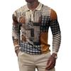 Stylish Mixed Print Long-sleeve Polo Shirt, Casual Trendy Design for Daily Wear.