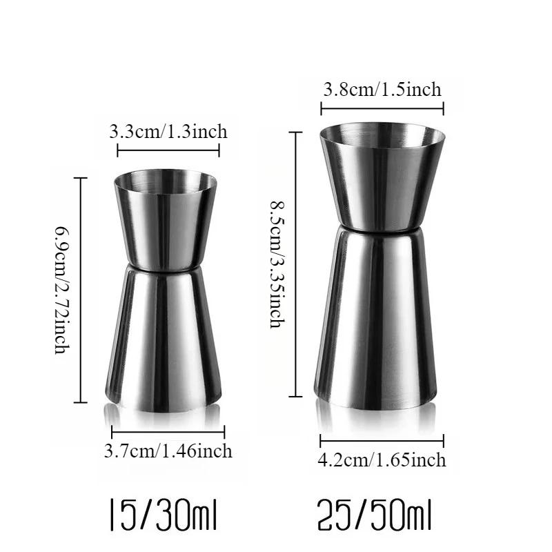 1 Stück 15/30ml oder 25/50ml Messbecher aus Edelstahl für Cocktails Doppelkopf-Alkoholmessbecher Bar-Unzenbecher Küchenzubehör