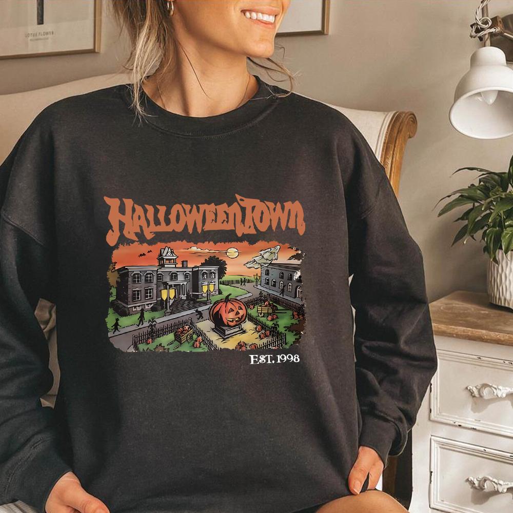 

Ретро-толстовка HalloweenTown 1998 Crewneck, толстовка с капюшоном на Хэллоуин, забавный свитер для вечеринки на Хэллоуин, футболки с тыквами, подарок на Хэллоуин XXXL чёрный