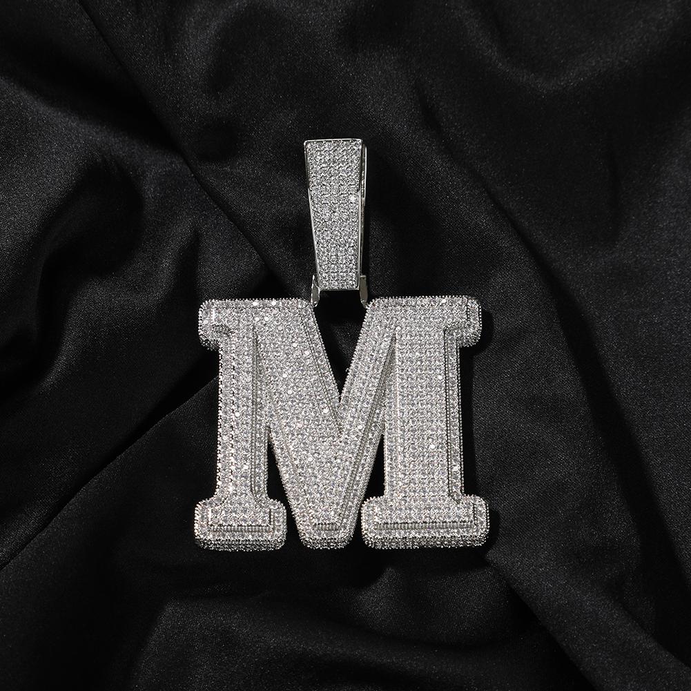 THE BLING KING Big Bold Single Letter Pendant Initial Letter A-Z Micro Paved Out 5A Cubic Zirconia Charm Necklace Hiphop Jewelry