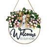 Floral Pattern Wooden Door Sign 2D Flat Hanging Wooden Board Round Doorplate  Holiday Decorating